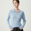 Suéter de Camada Base Quente Cor Sólida Bai Cai Rong Outono e Inverno Novo Estilo Gola POLO Malha 100% Caxemira Pura Camisa de Camada Base