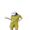 Traje de verano fino con estampado de hojas de arena, talla grande, manga corta, pantalones cortos, traje informal, holgado, ajustado, Chiba, para casa, dos piezas para mujer