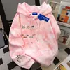 Moletom com Capuz Estampado de Gato Fofo e Interessante Americano para Mulheres no Outono e Inverno, Design Personalizado e Versátil, Blusa Rosa Tie-Dye