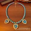 Brincos Vintage Turquesa Azul com Franjas Retrô e Design Antigo Ocidental Embutido, Brincos de Segunda Mão Luxuosos e Elegantes para Mulheres