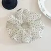 Scrunchie Branco Simples com Bolinhas Estilo Coreano para Mulheres, Elástico para Coque Estilo Preguiçoso, Acessório de Cabelo Elegante Oversized