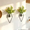 Jarrón Sencillo con Forma de Diamante para Sala de Estar y Dormitorio, Decoración Creativa de Plantas Verdes para Montar en la Pared, Adorno de Hierro para Colgar en la Pared