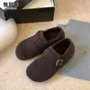 Sapatos Birkenstock de lã cinza retrô com sola grossa para mulheres, novo estilo outono/inverno 2026, forrados com fleece, quentes, slip-on Birkenstock de pelúcia