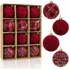 Bola de Natal popular, Bola decorativa para árvore de Natal, Bola de Natal pintada, Ornamento pendurado DIY de pérola vermelho-escura flocada, Arranjo de cena