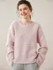 2025 Novo Outono e Inverno Gola Redonda Suéter Recortado Malha de Caxemira para Mulheres Cor Pura Suave Versátil Leve Macio Lã Ceroso