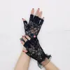 Guantes de encaje para protección solar de verano cortos para mujer elásticos de seda helada finos de medio dedo para conducir cobertura de cicatrices tatuaje