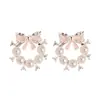 Pendientes de Plata de Ley S925 con Aguja, Dulces, Brillantes, Diamante, Perla, Lazo, Diseño de Moda de Nicho, Elegantes, Lindos, Versátiles
