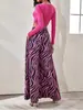 Calça Wide Leg Estampa Zebra Feminina Cintura Alta Fluida Solta Perna Reta Longa 2026 Nova Bolso Lateral Calça Casual Atacado