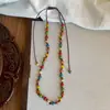 Colar Flor Dopamina de Cerâmica Colorida Novo Estilo Chinês Corda Trançada Longa em Camadas Corrente para Suéter Novo Acessório Mais Vendido