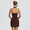 Vestido mini bodycon con cuello halter hueco estilo europeo y americano, con escote profundo en forma de U, tirantes en la espalda y corsé con ballenas para un ajuste ceñido, vestido de fiesta