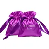 Bolsita de satén morado con cordón para guardar joyas, se puede imprimir con logotipo, bolsa para empaquetar regalos