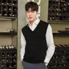 Chaleco de punto para hombre con cuello en V transfronterizo, estilo otoño e invierno, chaleco de punto de terciopelo Andy, chaleco casual sin mangas de color liso