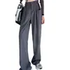 Pantalones Casuales de Pierna Ancha con Cintura Elástica para Mujer Primavera 2023 Nuevos Versátiles de Cintura Alta con Caída Pantalones Rectos de Traje Pantalones Adelgazantes