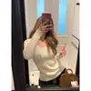 Blusa de tricô gola U manga longa para mulheres, primavera e outono, elegante, acinturada, justa ao corpo, segunda pele, top com toque de alta qualidade