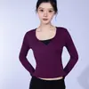 Ropa de Yoga Otoño Invierno Cuello en V Manga Larga para Mujer Corte Delgado Top Deportivo Cubierta para Entrenamiento Running Top de Pilates Ropa Fitness