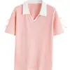 Camiseta de Manga Corta tipo Polo Waffle Talla Plus para Mujer, Nuevo Estilo Verano 2025, Corte Holgado, Adelgazante, con Detalle de Lazo