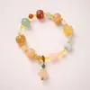 Pulsera de Jade de Seda Dorada Natural de Xinjiang para Mujer, Diseño de Calabaza y Loto de Seda Dorada, Pulsera de Jade de Gama Alta al por Mayor