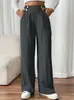 2026 Nuevo Estilo Pantalones Casuales Fluidos Largos Hasta el Suelo Cintura Alta Holgados Elegantes de Pierna Recta Diseño de Nicho para Mujer Color Sólido