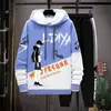 Sudadera de Otoño para Hombre de Manga Larga Estampada con Empalmes Pulóver Marca de Moda Atractivo con Capucha Traje Holgado Tops Juveniles