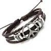 Pulsera Tejida de Cuero con Símbolo de Paz Geométrico Retro, Joyería Punk Unisex Estilo Europeo y Americano
