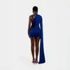 Mini saia bodycon plissada para festa, vestido curto sexy, minivestido assimétrico de um ombro estilo europeu e americano