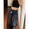 Jeans Silhueta Retro Americana Scimitar para Mulheres, Novo Estilo de Verão, Lavagem Desgastada, Calça de Perna Larga com Corte Tridimensional, Calça Longa