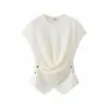 Blusa de Tricô Chic Estilo Coreano, Caimento Relaxado, Cor Azul Leite, Cintura Marcada, Pregueada, para Mulheres, com Barra Irregular e Design Emagrecedor