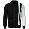 Suéter casual masculino com zíper, gola alta, combinação de cores, jaqueta casual, cardigã casual masculino