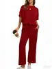 Conjunto de Duas Peças Casual Cor Sólida para Mulheres, Estilo Europeu e Americano, Tamanho Plus, Soltinho, Manga Morcego Curta, Calça Cropped de Perna Larga