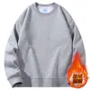 Suéter de cuello redondo para hombre Otoño e Invierno Forro polar Engrosado Cálido Color liso Manga larga Camisa de moda Casual Combinable Top para hombre Camisa base
