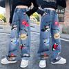 Calças Femininas Primavera e Outono 2025 Novas Calças Jeans de Perna Larga Infantil Média e Grande Estilo Primavera Infantil Calças Retas Calças Casuais