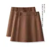 Saia midi de veludo camurçado estilo Maillard, nova para o outono/inverno de 2026, para mulheres, de cintura alta, modeladora, cor café e que realça a silhueta, moderna