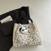 Bolsa de Mão Estampa de Leopardo Coreana Outono e Inverno Retrô Tricotada Moda Grande Capacidade Tote Bag Feminina Fofa Estudante