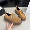 Zapatos de Cuero Retro Estilo Maillard de Suela Gruesa para Aumentar Altura para Mujer, Nuevos Mocasines Marrones Otoño 2025, Versátiles Estilo Birkenstock