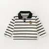Listras VersáteisCamiseta de Manga Longa para Meninos Pato Amarelo Listrado Gola Polo Leve Respirável Para Crianças Pequenas