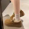 Sandálias Birkenstock Peludas de Solado Grosso de Pelúcia Novo Estilo Outono/Inverno Slip-on Sapatos de Algodão Feijão Botas de Neve Quentes