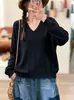 Nuevo Suéter de Punto Holgado de Manga Larga de Color Sólido, Cuello en V, Tencel, Versátil, Adelgazante, para Mujer, Otoño/Invierno 2026