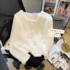 Foto Real do Cardigan de Tricô de Pelúcia Francesa de Gola Redonda para Mulheres no Outono e Inverno, Estilo Pequeno Fragrante Casaco Suéter de Manga Longa Top
