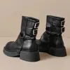Botines de cuero suave marrones para mujer, botas de pastizales de Xinjiang nuevas de verano, suela gruesa, botas vaqueras, botas para pernera de pantalón Dr. Martens