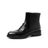 Botas de duas camadas em couro bovino com blocos de cor, botas femininas de cano curto, novo estilo outono/inverno, couro genuíno, bico redondo, zíper lateral, salto médio, botinhas da moda femininas