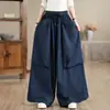 Pantalones vaqueros holgados de pierna ancha para mujer, color liso, bolsillos grandes únicos, modernos y elegantes, pantalones de pierna ancha hasta el suelo