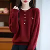 Suéter de Punto de Cuello Redondo de Color Contrastante Nuevo Estilo Otoño e Invierno, Suéter Pulóver Holgado para Mujer, Versátil y Casual