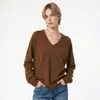 Suéter de punto de marca de moda de comercio exterior transfronterizo de Amazon MAX original con cuello en V de color sólido color dopamina de cuello redondo para mujer