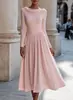 Novedad 2026 estilo europeo y americano: Vestido de manga larga con cuello de volantes, que presenta una falda fluida y voluminosa y un diseño de longitud media, perfecto para fiestas de mujeres y ocasiones formales