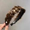 Diadema Trenzada de Perlas de Moda Espina de Pescado Trenzada Esponjosa Antideslizante Para Lavado de Cara Salida Corona Alta Pasador Accesorio para el Cabello