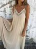 2026 Transfronterizo Europeo y Americano Amazon Sitio Independiente Mujer Color Sólido Elegante Tirantes Finos Encaje Empalmado Sexy Verano Vestido Largo
