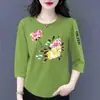 Comercio Electrónico Transfronterizo Comercio Exterior Estilo Mamá Mujeres de Mediana Edad Camiseta de Manga Tres Cuartos Holgada Casual Versátil Camiseta Base Superior