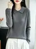 Camisa de Solapa con Hebilla de Terciopelo Andy para Mujer Otoño Invierno Sencillo Temperamento Suéter de Punto Suave Pegajoso Cálido Manga Larga Pulóver Capa Base