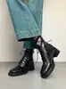 Versión de Piel de Vaca ~ Botas Martin con Cordones Versátiles para Ropa de Trabajo Botines Gruesos de Tacón Cuadrado de 6 cm Plataforma Impermeable Botines Estilizados Nuevo Estilo