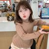 [en stock] Suéter Base para Niña Primavera y Otoño Coreano Beige Bebé Niña Otoño e Invierno Cuello Alto Interior Suéter Tejido